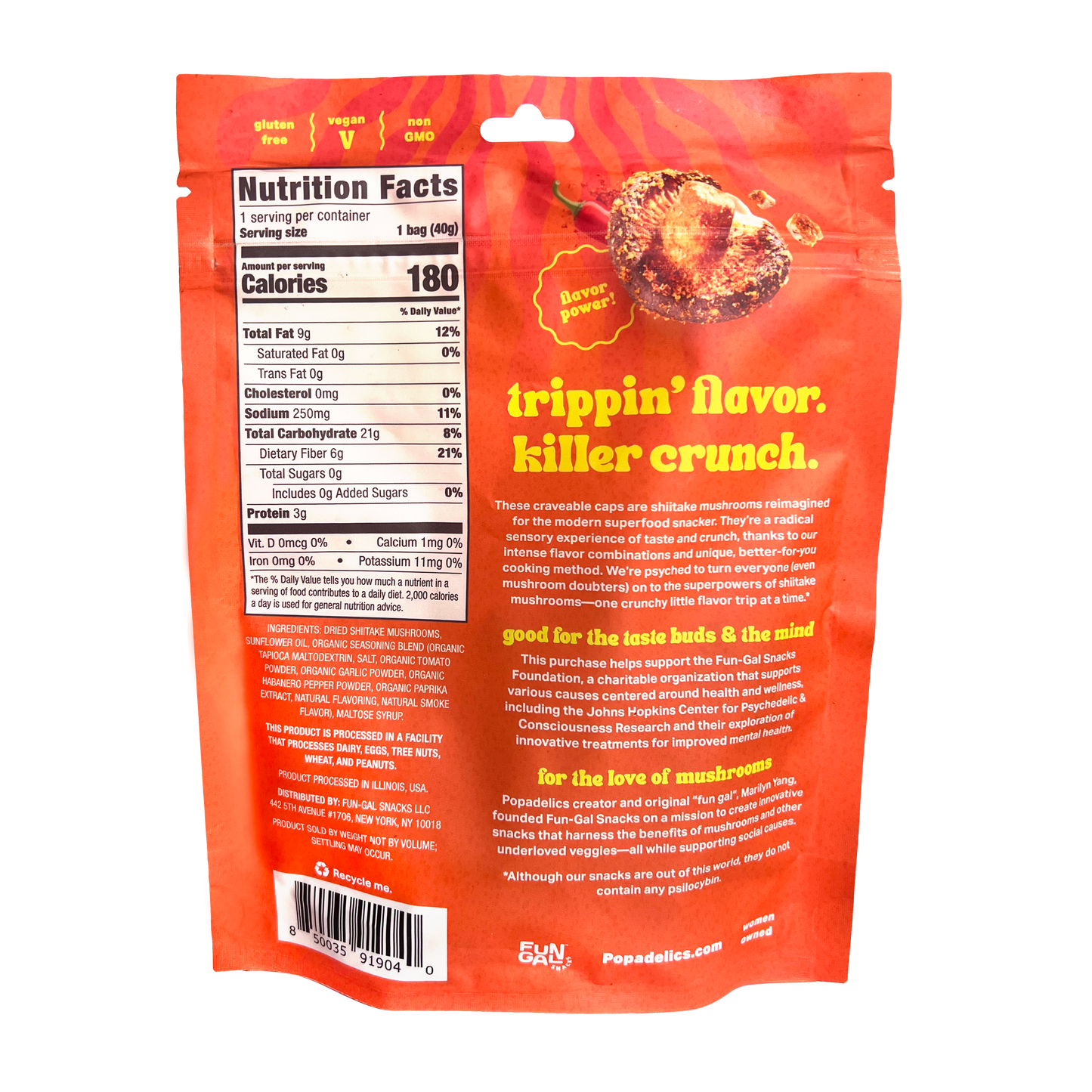 Popadelics Crunchy Mushroom Chips Variety Pack 6 Pack All Flavors