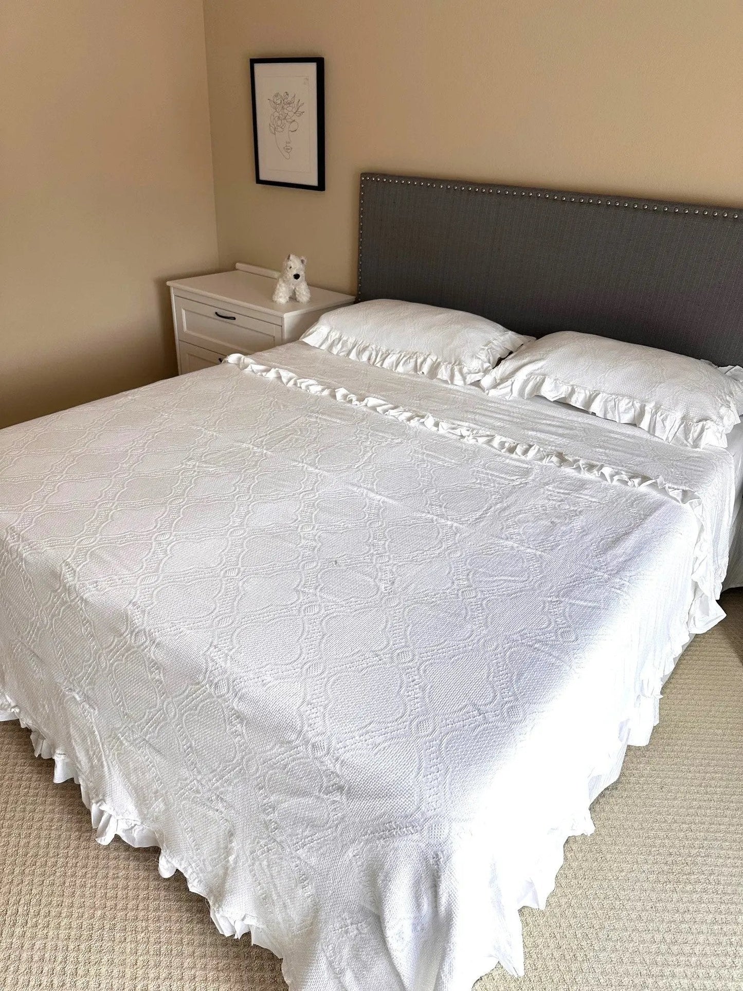 Bedspread Set Bedspread - Cotton White Lace - With Matching Shams