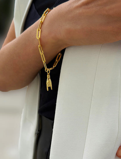 ITALIAN HAND Charm Medium Paperclip Link Chain Bracelet | 18K Gold Vermeil