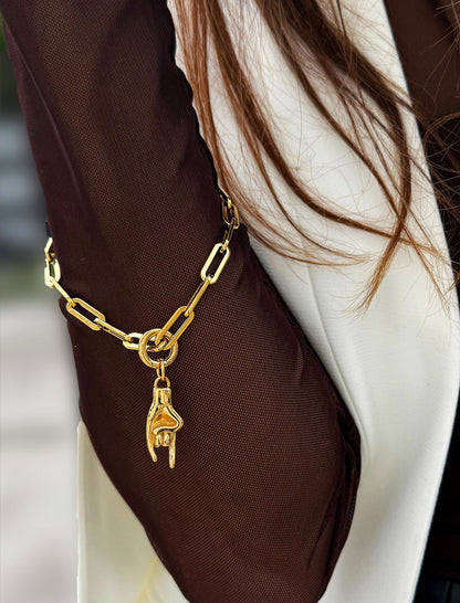 ITALIAN HAND Charm Medium Paperclip Link Chain Bracelet
