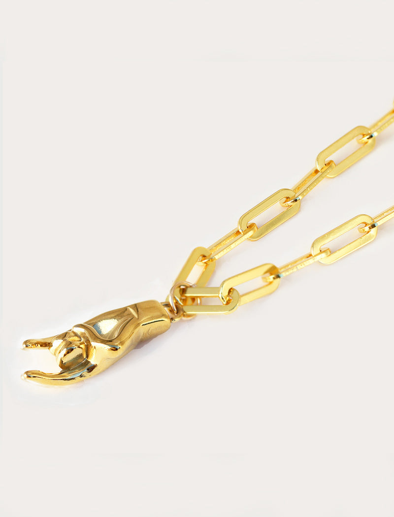 ITALIAN HAND Gold Pendant Link Chain Necklace