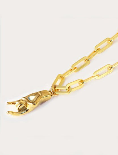 ITALIAN HAND Gold Pendant Link Chain Necklace