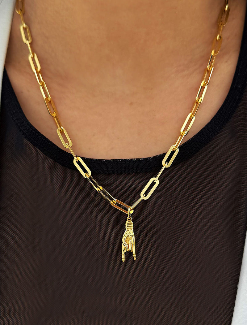 ITALIAN HAND Gold Pendant Link Chain Necklace