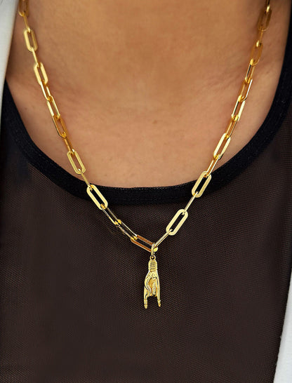 ITALIAN HAND Gold Pendant Link Chain Necklace