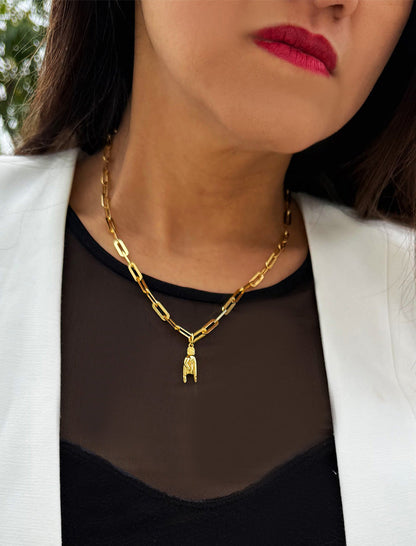 ITALIAN HAND Gold Pendant Link Chain Necklace