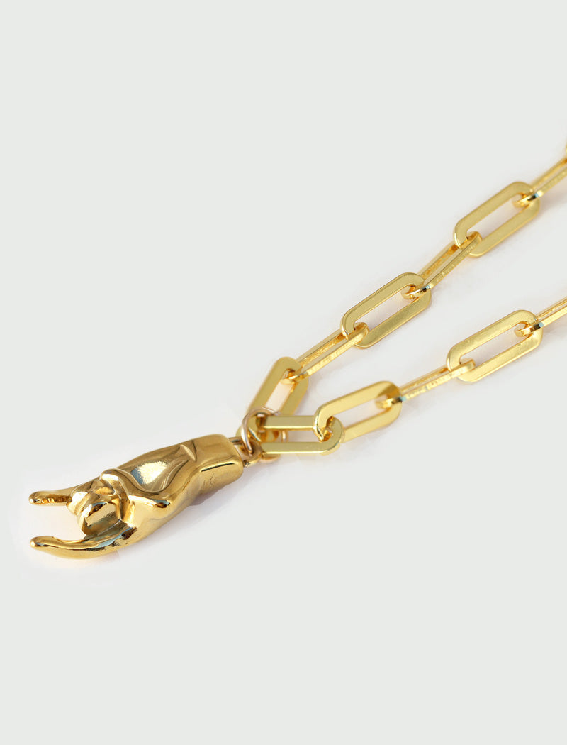 ITALIAN HAND Gold Charm Medium Paperclip Link Chain Bracelet | Waterproof