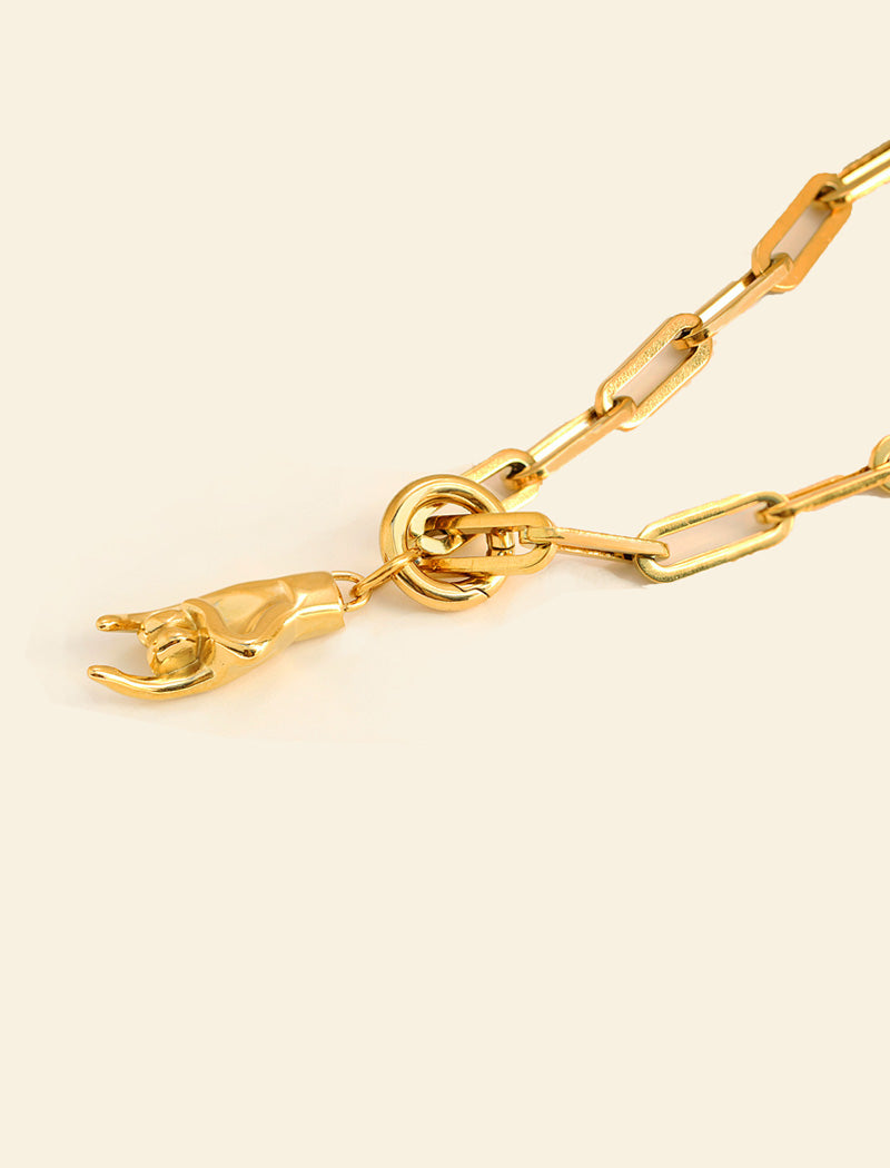 ITALIAN HAND Gold Pendant Link Chain Necklace