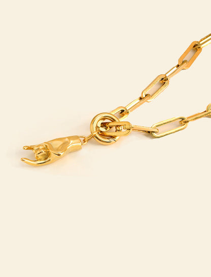 ITALIAN HAND Gold Pendant Link Chain Necklace