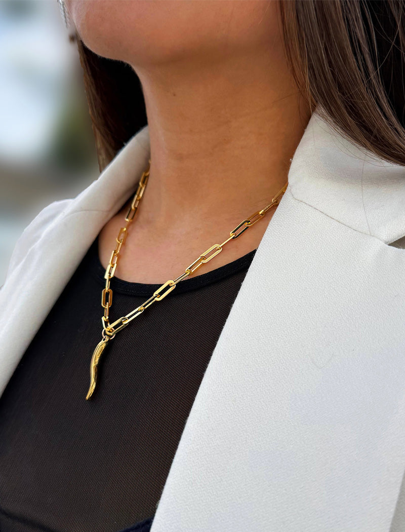 ITALIAN HORN Gold Pendant Link Chain Necklace