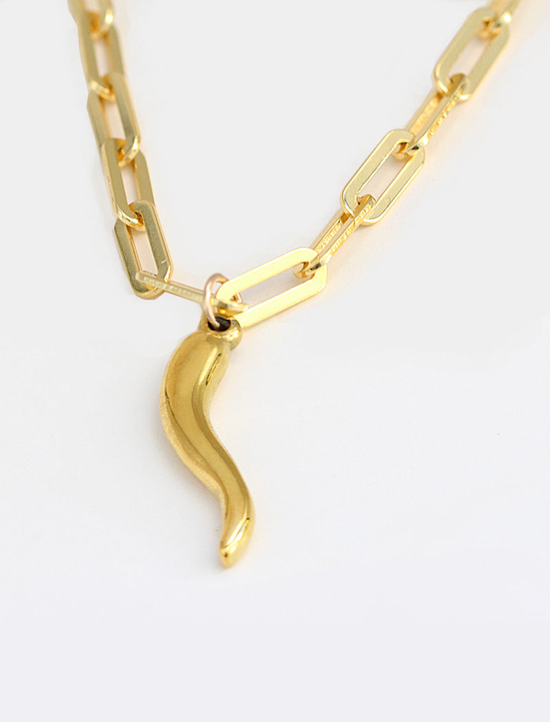 ITALIAN HORN Pendant Link Chain Necklace