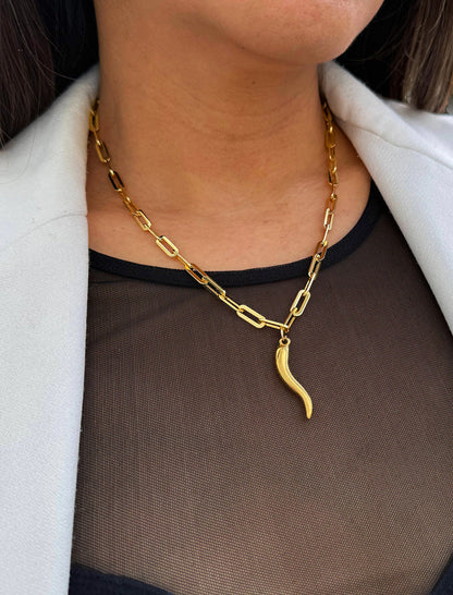 ITALIAN HORN Gold Pendant Link Chain Necklace