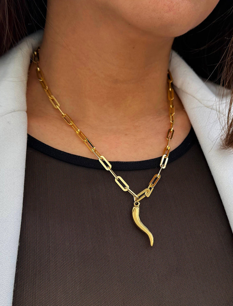 ITALIAN HORN Pendant Link Chain Necklace