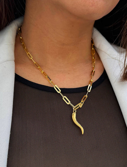 ITALIAN HORN Pendant Link Chain Necklace