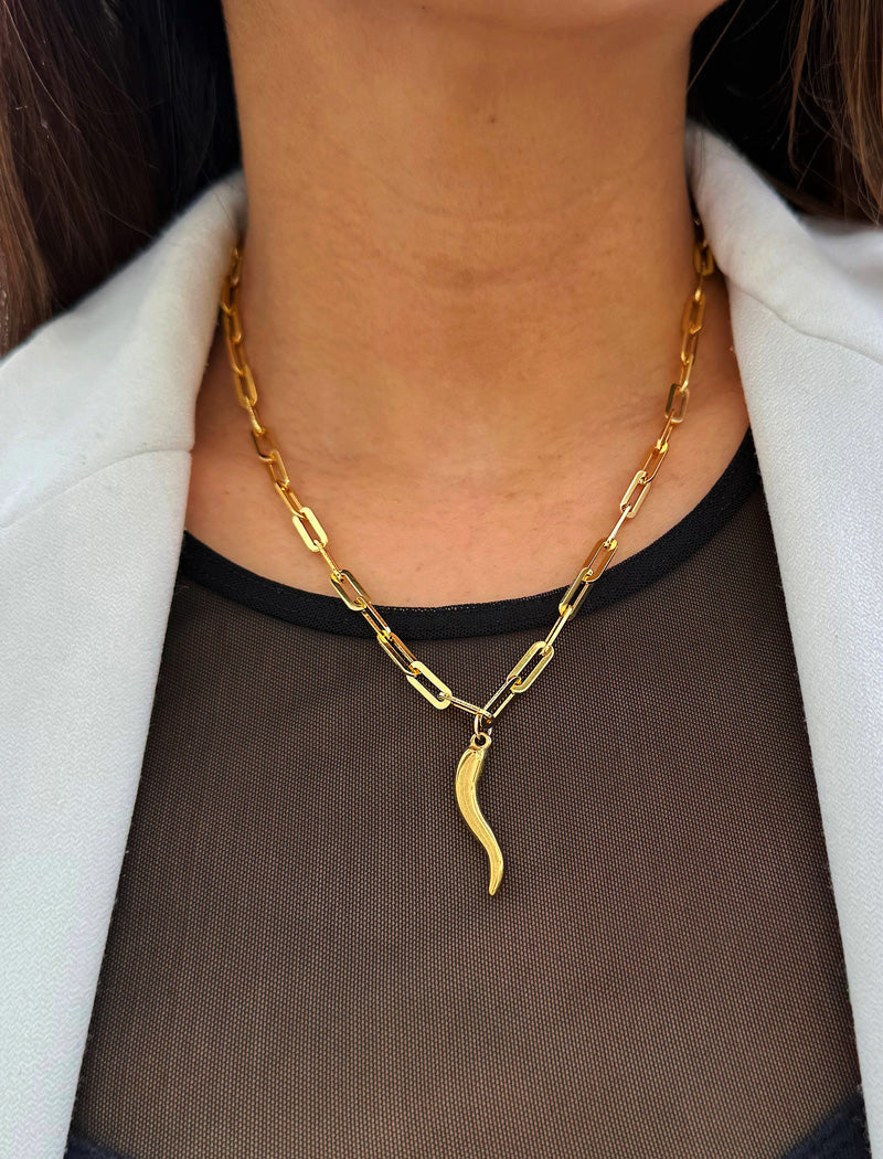 ITALIAN HORN Pendant Link Chain Necklace
