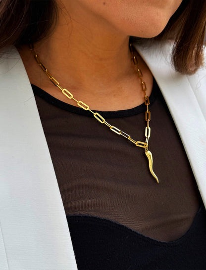 ITALIAN HORN Gold Pendant Link Chain Necklace