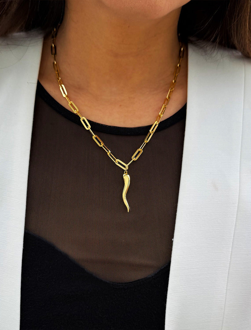 ITALIAN HORN Gold Pendant Link Chain Necklace