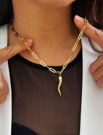 ITALIAN HORN Pendant Link Chain Necklace