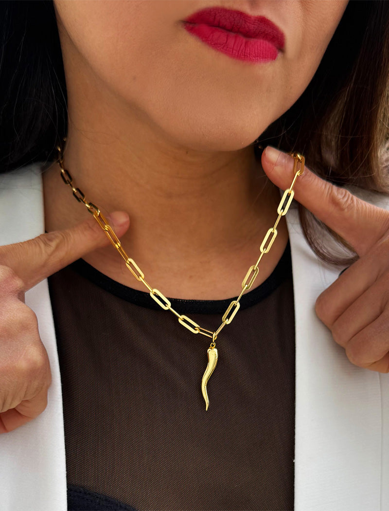 ITALIAN HORN Pendant Link Chain Necklace