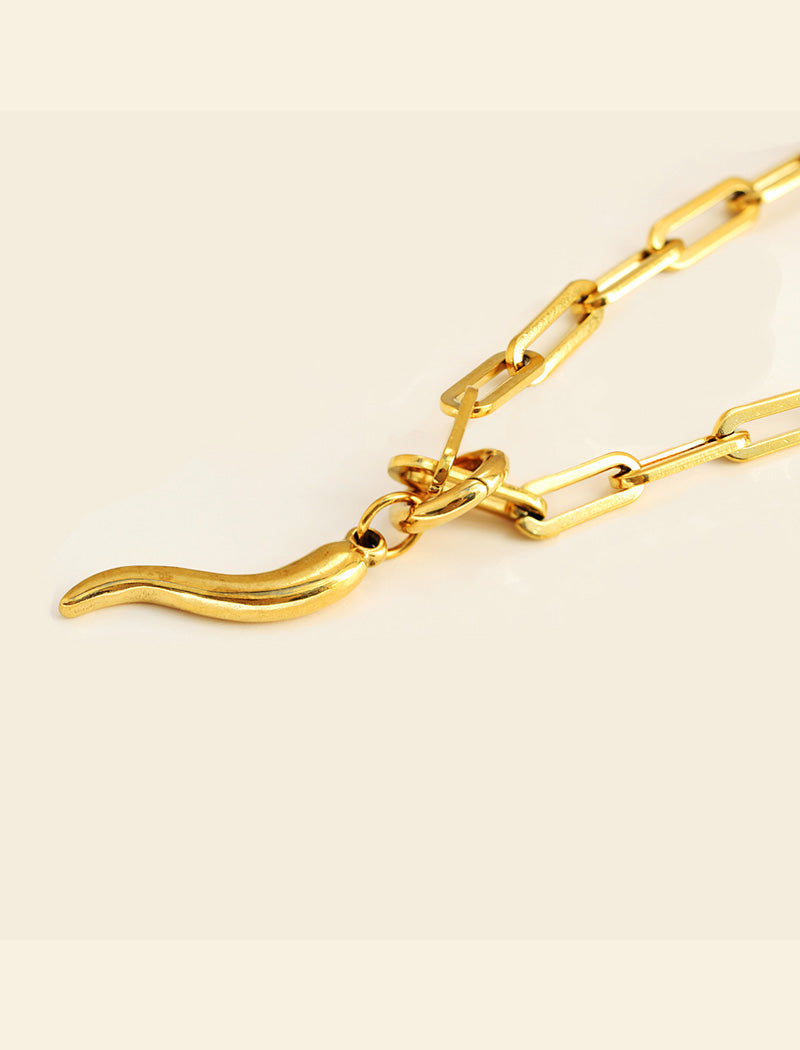 ITALIAN HORN Gold Pendant Link Chain Necklace