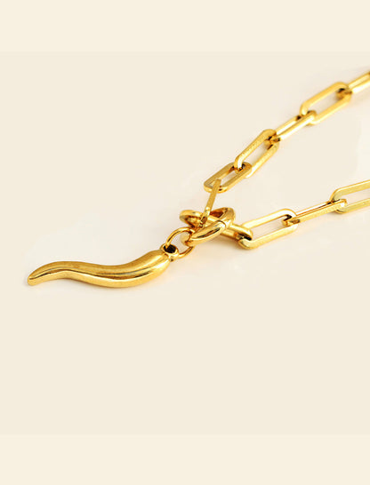 ITALIAN HORN Gold Pendant Link Chain Necklace