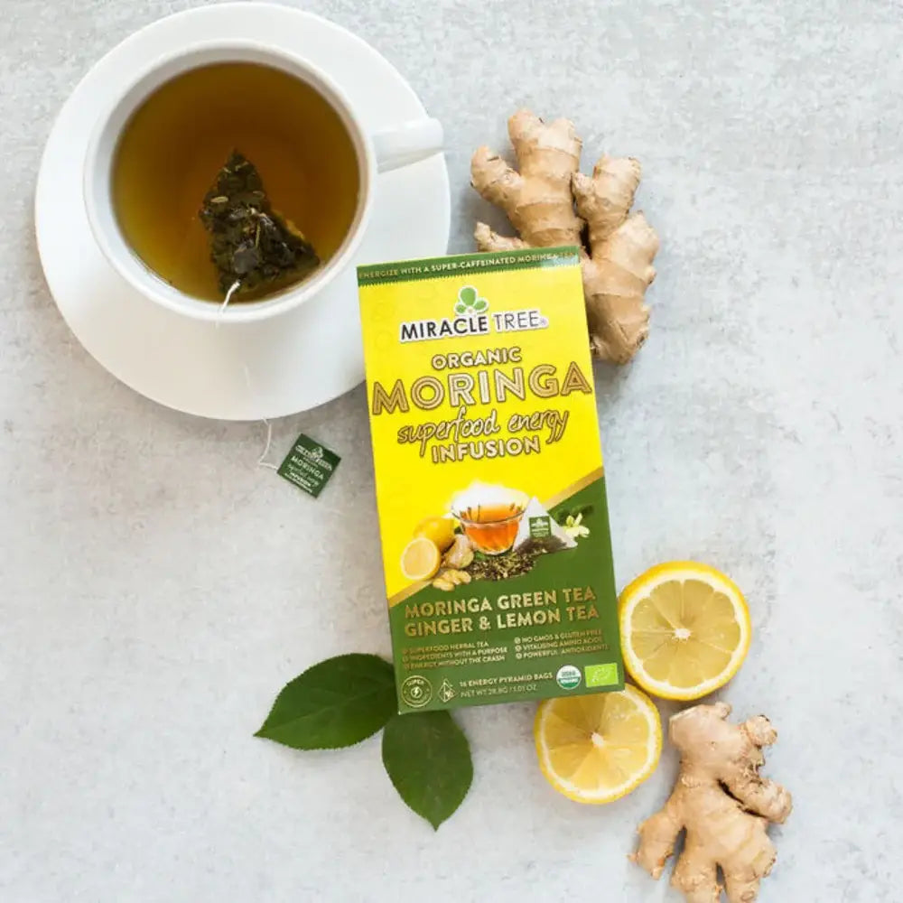 Organic Moringa Energy Tea - Ginger Lemon - Natural Coffee Alternative