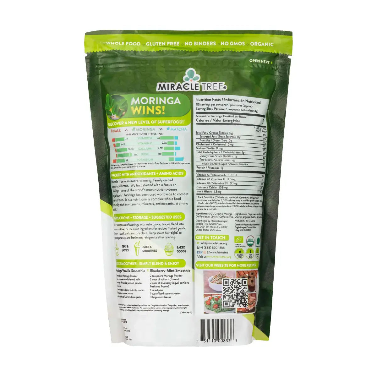 PureLeaf Organics Organic Moringa Powder 16 Oz Pouch
