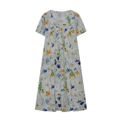 2024 Spring/Summer Women's Elegant Large Swing Skirt With Round Neck Printed Short Sleeved Dress