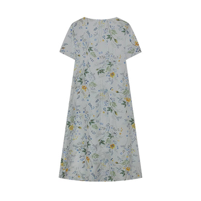 2024 Spring/Summer Women's Elegant Large Swing Skirt With Round Neck Printed Short Sleeved Dress