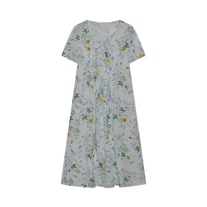 2024 Spring/Summer Women's Elegant Large Swing Skirt With Round Neck Printed Short Sleeved Dress
