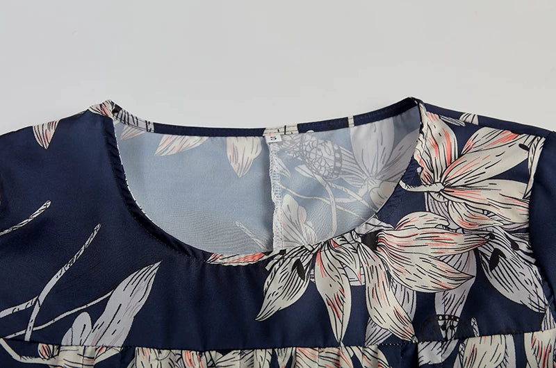 2024 Spring/Summer Women's Elegant Large Swing Skirt With Round Neck Printed Short Sleeved Dress