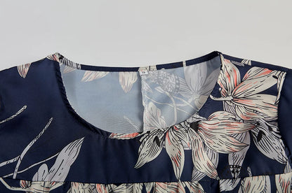 2024 Spring/Summer Women's Elegant Large Swing Skirt With Round Neck Printed Short Sleeved Dress