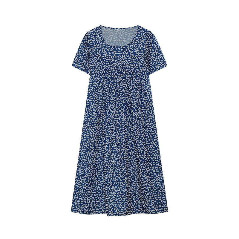 2024 Spring/Summer Women's Elegant Large Swing Skirt With Round Neck Printed Short Sleeved Dress