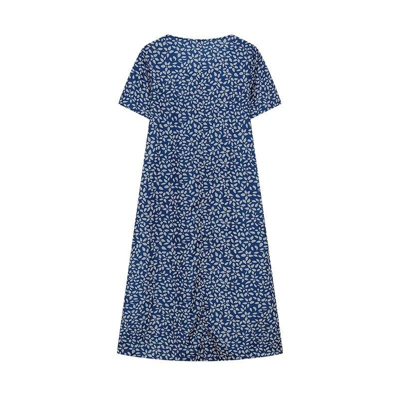2024 Spring/Summer Women's Elegant Large Swing Skirt With Round Neck Printed Short Sleeved Dress