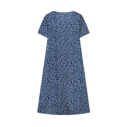 2024 Spring/Summer Women's Elegant Large Swing Skirt With Round Neck Printed Short Sleeved Dress