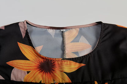 2024 Spring/Summer Women's Elegant Large Swing Skirt With Round Neck Printed Short Sleeved Dress