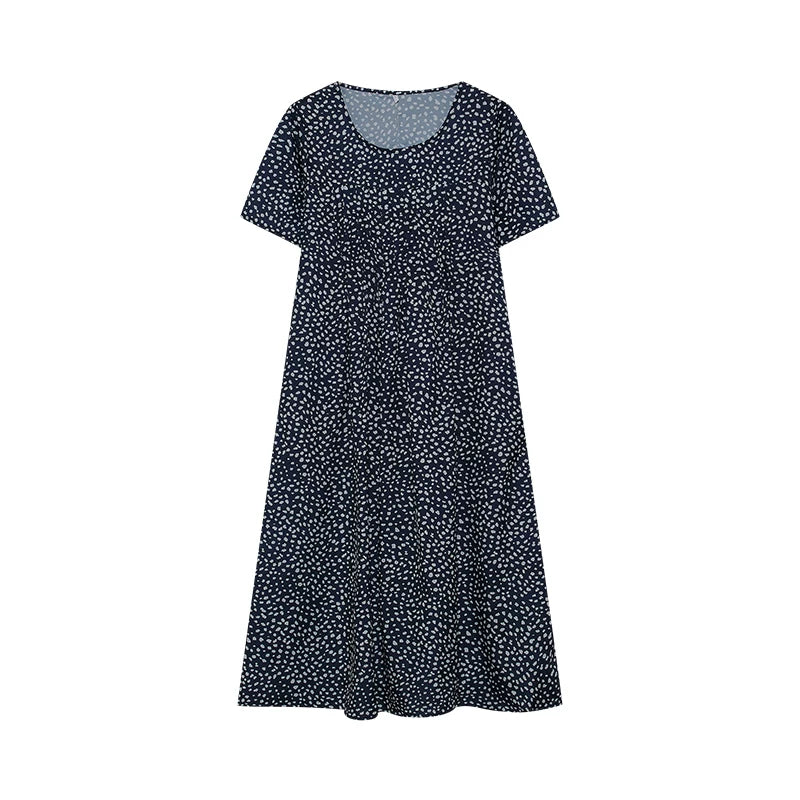 2024 Spring/Summer Women's Elegant Large Swing Skirt With Round Neck Printed Short Sleeved Dress