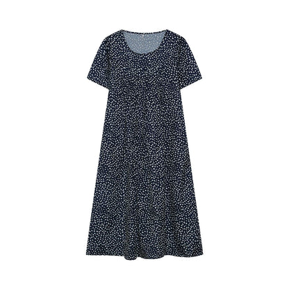 2024 Spring/Summer Women's Elegant Large Swing Skirt With Round Neck Printed Short Sleeved Dress