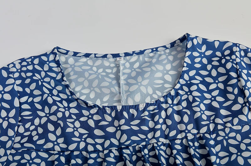 2024 Spring/Summer Women's Elegant Large Swing Skirt With Round Neck Printed Short Sleeved Dress
