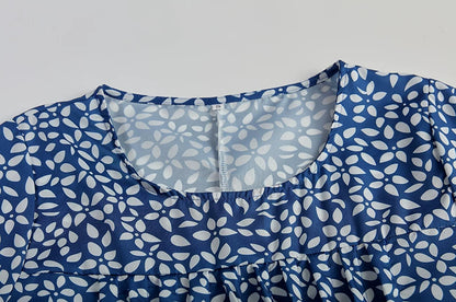 2024 Spring/Summer Women's Elegant Large Swing Skirt With Round Neck Printed Short Sleeved Dress