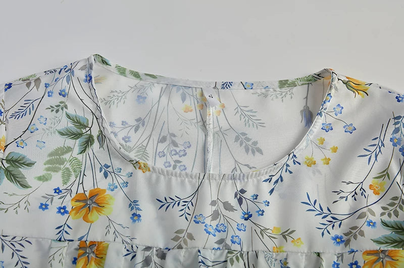 2024 Spring/Summer Women's Elegant Large Swing Skirt With Round Neck Printed Short Sleeved Dress