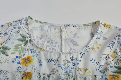 2024 Spring/Summer Women's Elegant Large Swing Skirt With Round Neck Printed Short Sleeved Dress