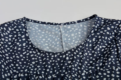 2024 Spring/Summer Women's Elegant Large Swing Skirt With Round Neck Printed Short Sleeved Dress