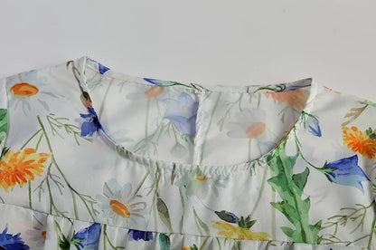 2024 Spring/Summer Women's Elegant Large Swing Skirt With Round Neck Printed Short Sleeved Dress