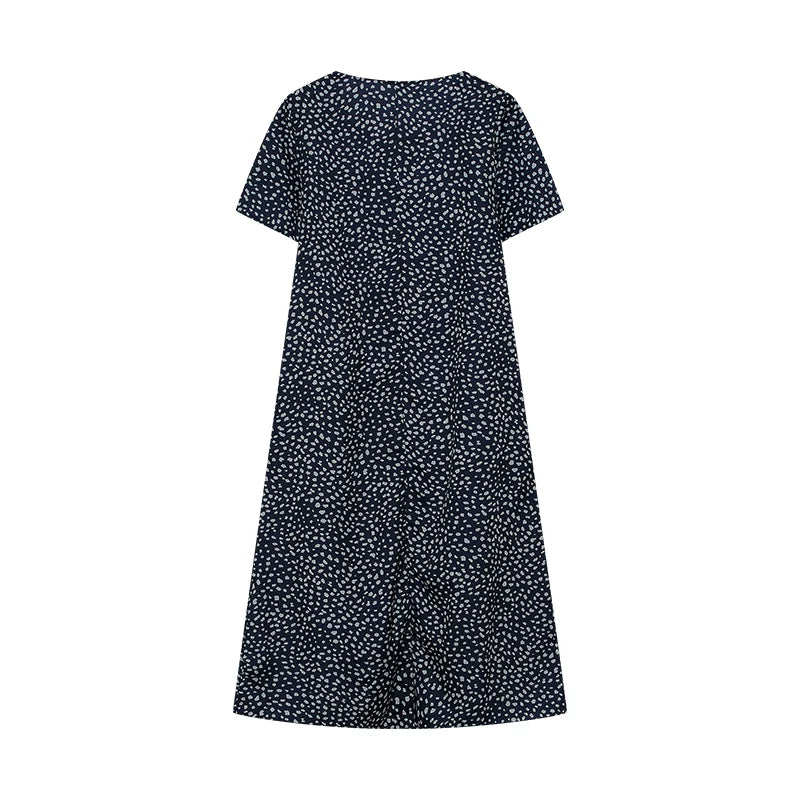 2024 Spring/Summer Women's Elegant Large Swing Skirt With Round Neck Printed Short Sleeved Dress