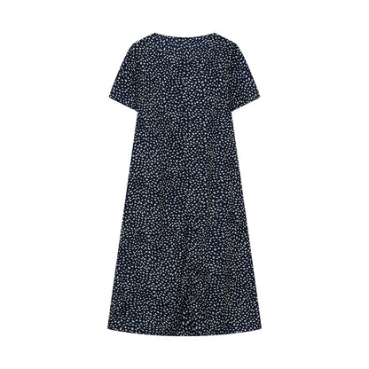 2024 Spring/Summer Women's Elegant Large Swing Skirt With Round Neck Printed Short Sleeved Dress