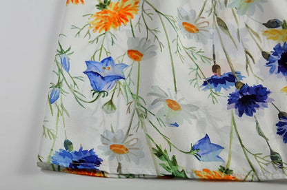 2024 Spring/Summer Women's Elegant Large Swing Skirt With Round Neck Printed Short Sleeved Dress