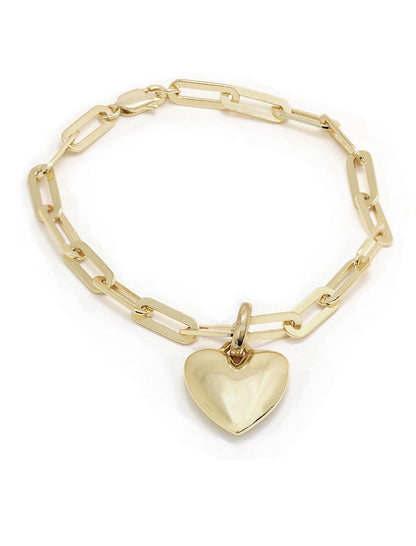 PUFFY HEART Charm Medium Paperclip Chain Bracelet