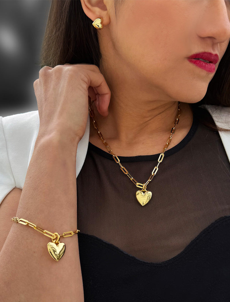 PUFFY HEART Pendant Chain Necklace