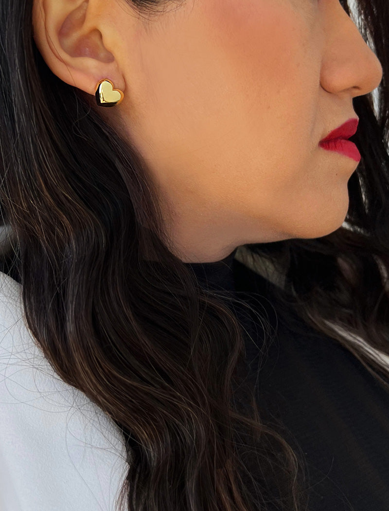 PUFFY HEART Stud Earrings | 18K Gold Over Sterling Silver