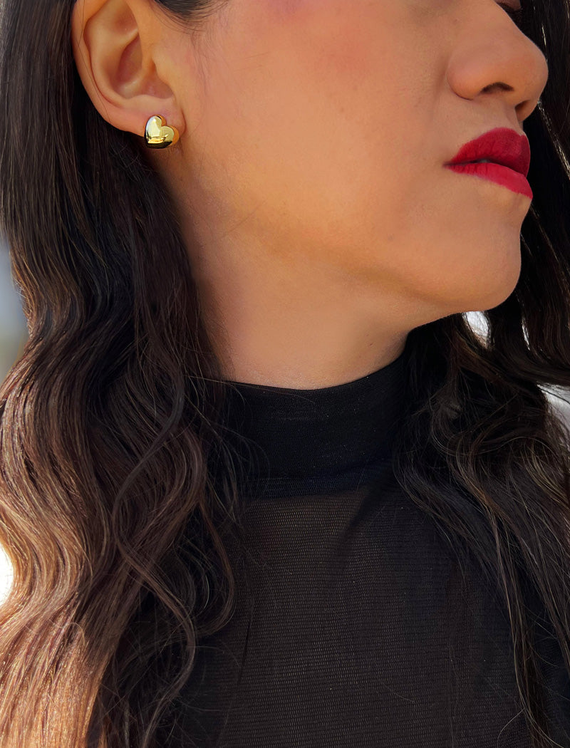 PUFFY HEART Stud Earrings | 18K Gold & Sterling Silver